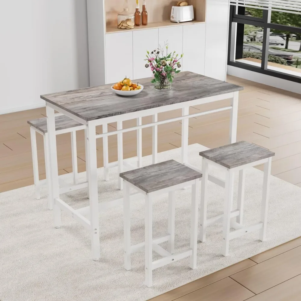 

5 Piece Counter Height Bar Table Set, Bar Table with 4 Bar Stools, Breakfaset Table Set for Dining Room, Customized