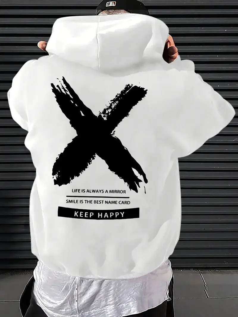 Men's Fashionable Letter Pattern Printed Hooded Sweatshirt Versatile Sporty Casual and Loose Hooded Sweatshirt