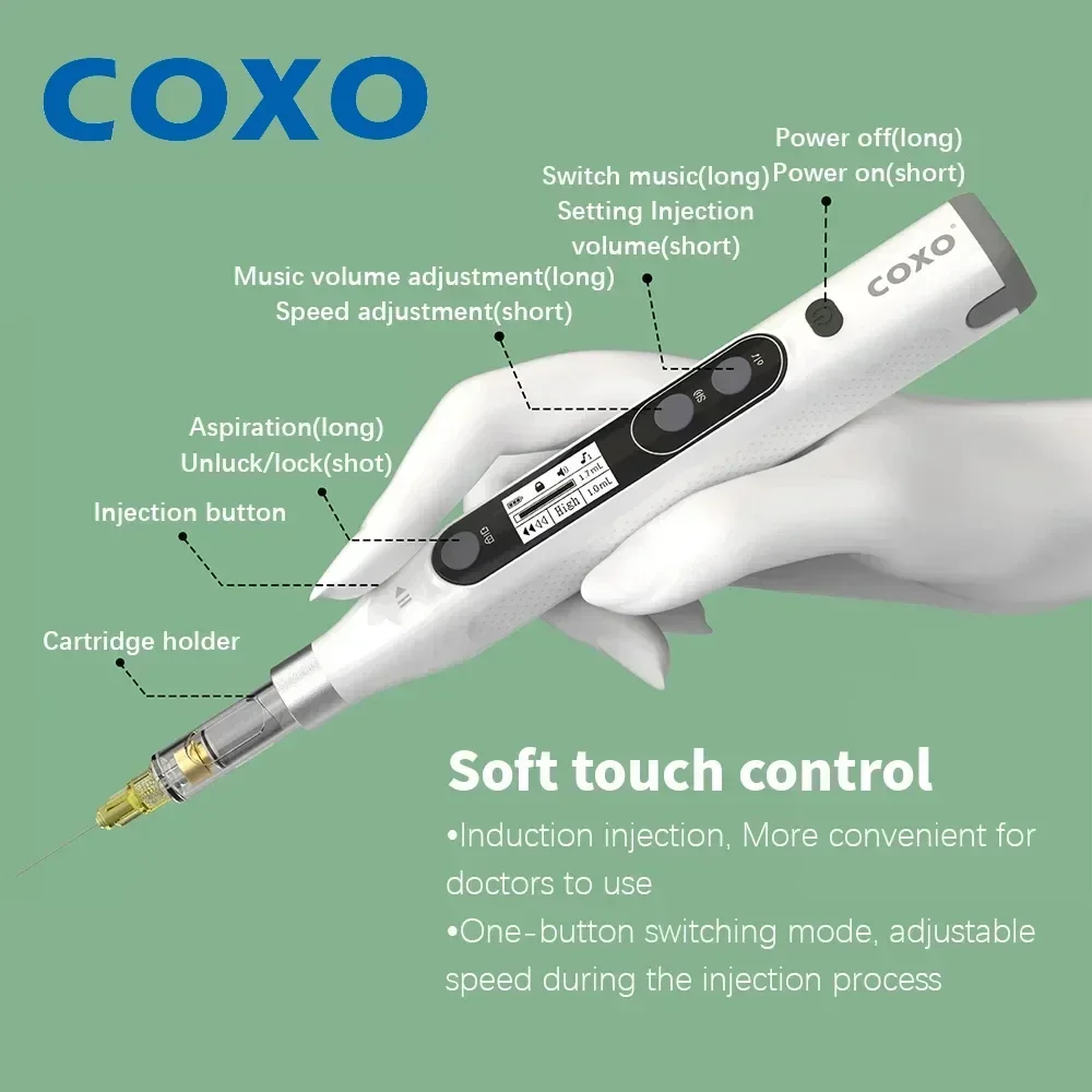 COXO GENI Painless Dental Anesthesia Injector Booster: Wireless Charging, LCD Display, 3 Adjustable Speeds, Soft touch control