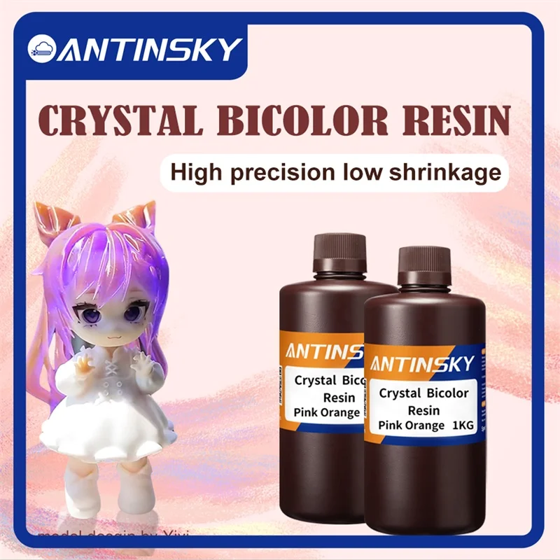 

Antinsky Crystal Biocolor 3D Resins 405nm 1kg High Precision Suitable for ELEGOO/Anycubic/Phrozen for DLP LCD SLA 3D Printer