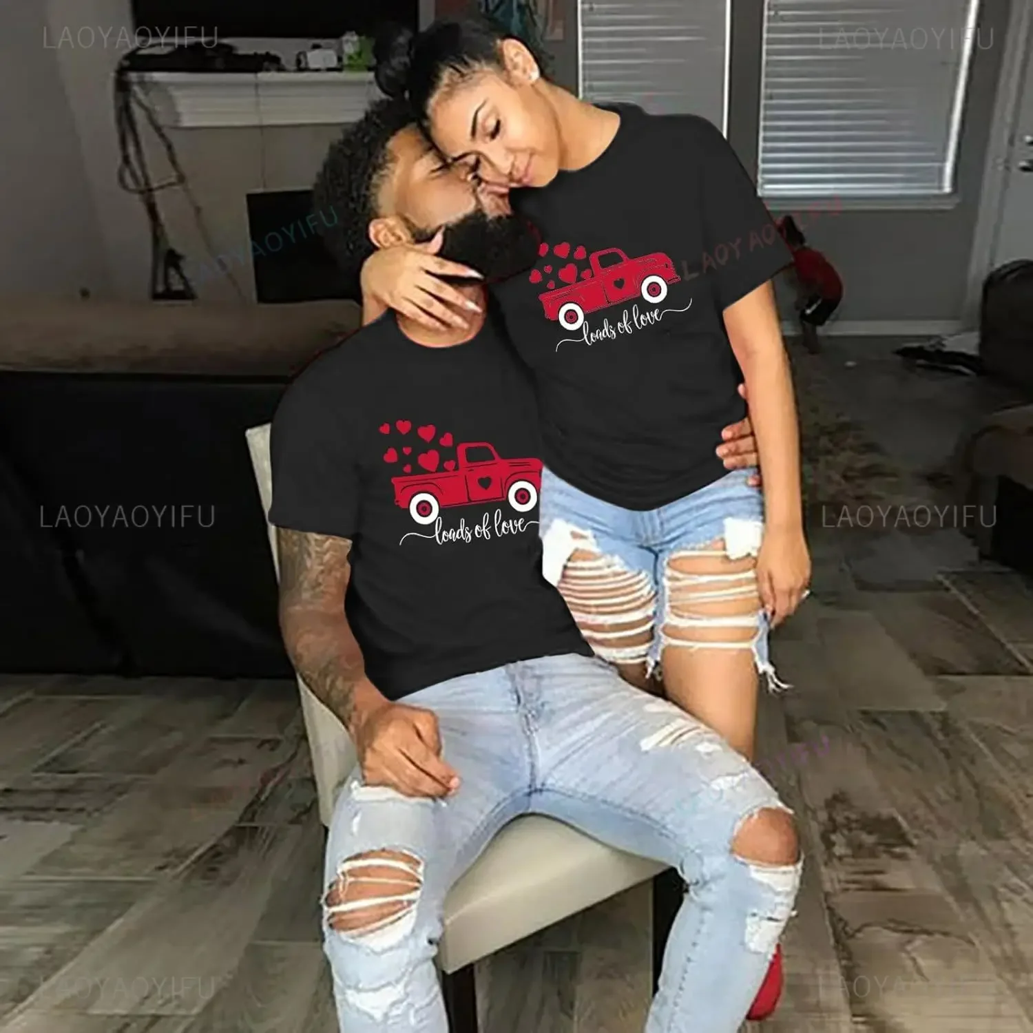 Beautiful Valentine's Day Graphic T-shirt Top Fashion Casual Short Sleeve T-shirt Summer Comfortable Couple Matching Shirt