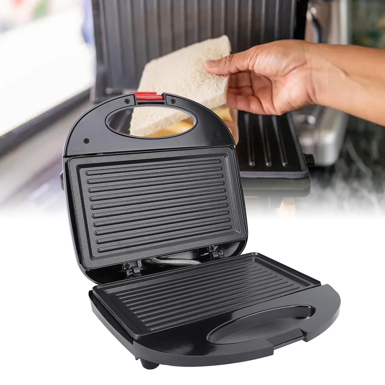 شواية بانيني كهربائية بقدرة 750 وات - صانعة الساندوتشات مع تحكم ذكي في درجة الحرارة، مثالية لشرائح اللحم والإفطار، قابس الاتحاد الأوروبي