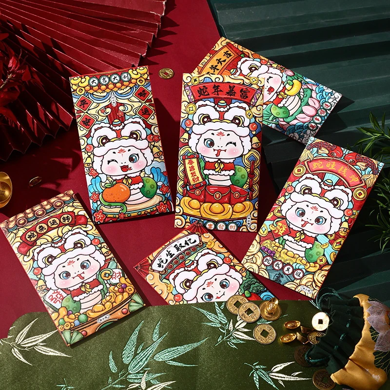 スネークスタイルの赤い封筒,中国の旧正月,6個,春祭り,hong bao,子供向け