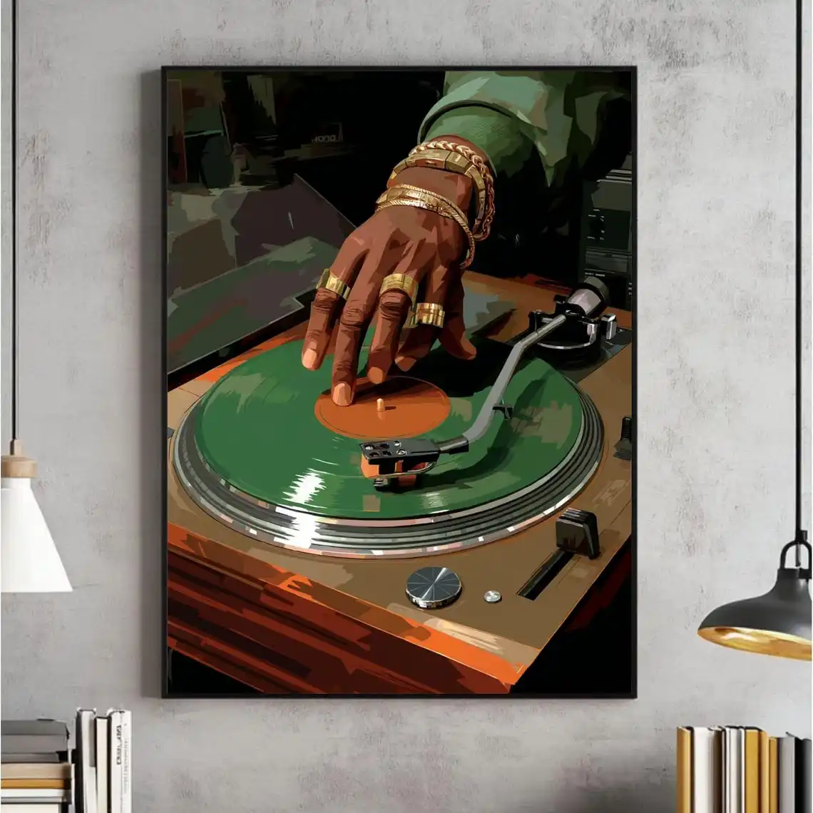 Vinyl Record Music Wall Art Black Man DJ Art Canvas Prints Turntable Poster Printable Hip Hop Music Decor Hypebeast Print Gif