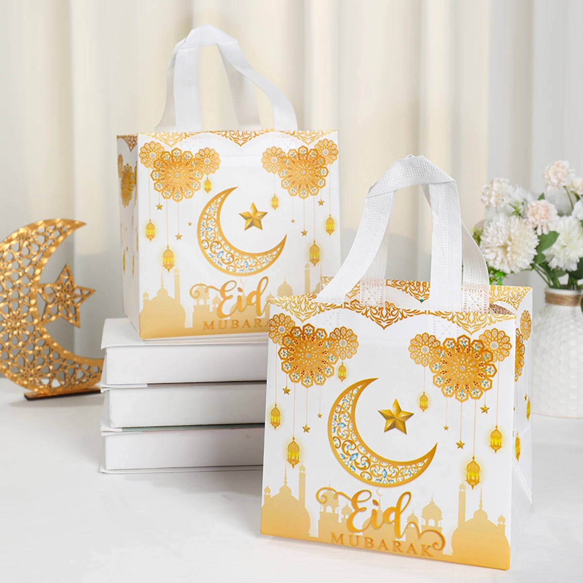 Star Moon Eid Mubarak Non-woven Tote Bag Ramadan Decoration 2025 Islamic Muslim Party Gift Decor Al Adha Gifts Ramadan Kareem