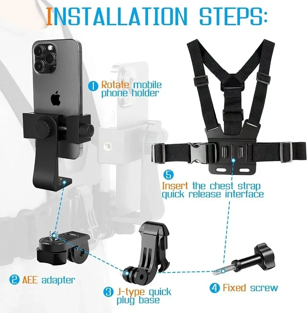Hands Free Adjustable Mobile Phone Chest Strap Clip Holder Universal Harness Strap Stand Bracket for IPhone GoPro POV Vlog Mount