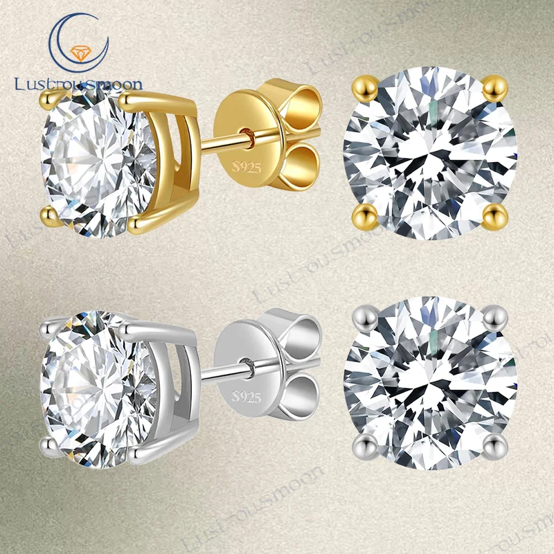 

Moissanite Earrings Round Cut S925 Stunning D Color Sterling Silver Plated Gold Four And Six Prongs Stud Earring Charms Jewelry
