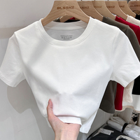 Solid Basic Short Sleeve Womens Tshirt Casual Black White Fashion Crop Top T Shirt Ladies Fashion Korean Tee Shirt Streetwear