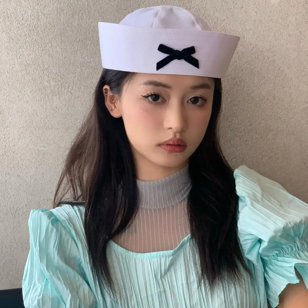 Korean Bow Knot Cute Pink Sailor Hat Flip Eaves Versatile Sweet Girl Spring And Summer JK Beret Dome Fashion Women's Cap Cosplay