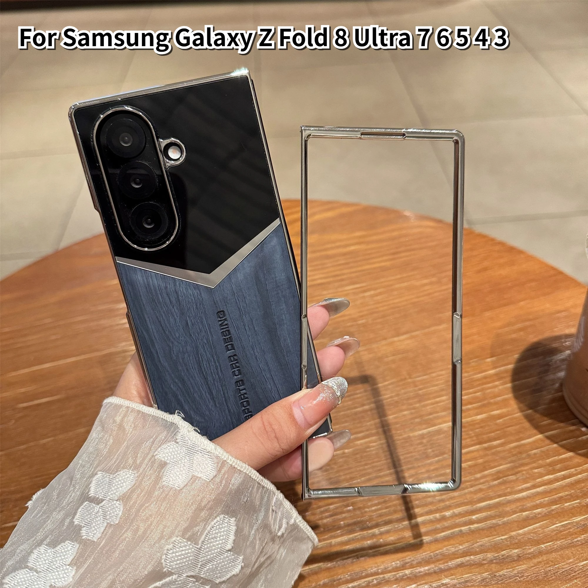 Splcing Color Wood Grain Flip Phone Case for Samsung Galaxy Z Fold 8 Ultra 7 6 5 4 3 Front Screen Glass Protect Anti-drop Cover