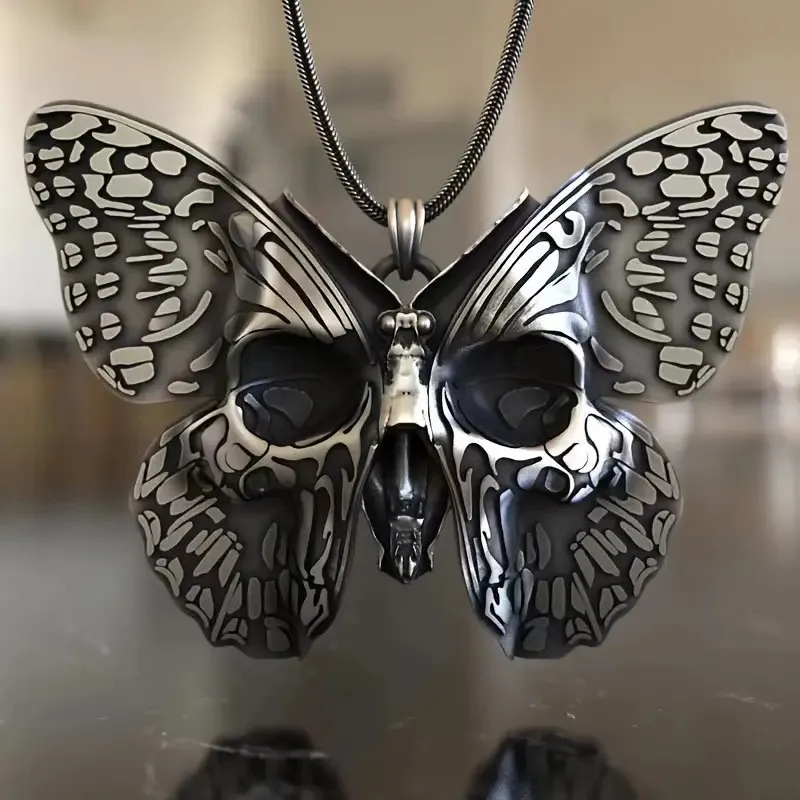 

Skull Butterfly Necklace,gothic jewelry,carved,Vintage,pagan,witch accessory,design sense,mystery,punk,insect,Choker For Women