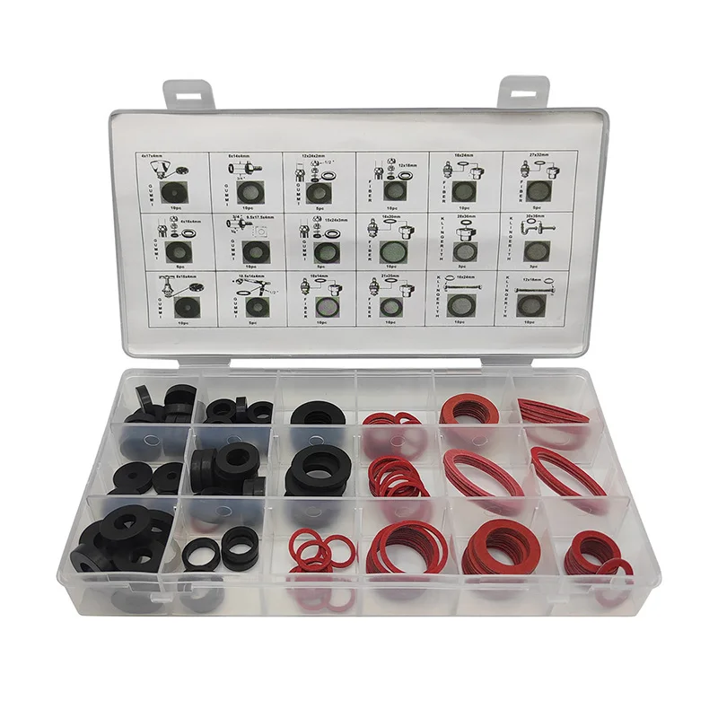 141PC Plumbing Gaskets, Sealing Gaskets, High-Temperature Resistant Rubber Rings, O-Rings, Sealing Rings, Red Steel Paper Set