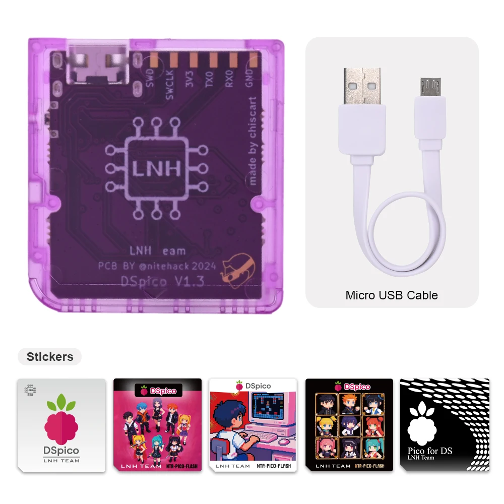 Chisfamily Micro USB Transparenter DSpico Spiele-Reader-Adapter 16 MBit Mit LED RP2040 für Nintendo DS, NDSL, DSi, 3DS Konsolen