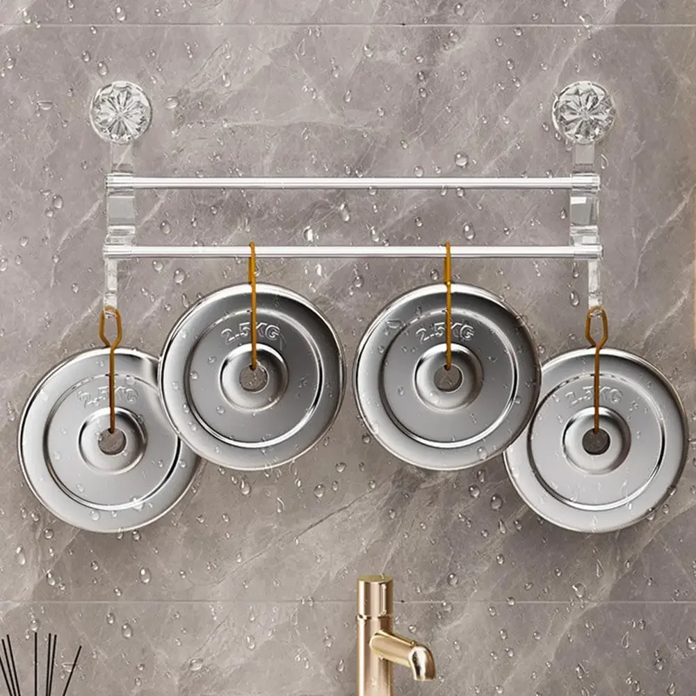 Dual-layer Suction Cup Towel Rack Stainless Steel Bath Towel Holder Shower Door  Rack Transparent Bath  Storage Rack