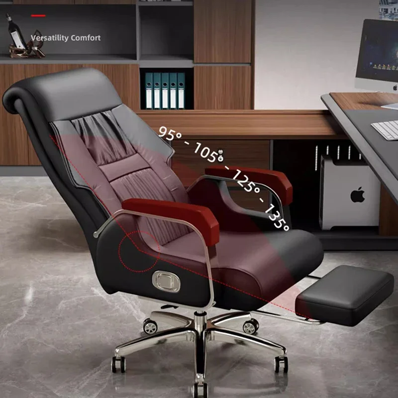 Genuine Leather Executive Chair Recliner & Vibration Massage Swivel Office Chair Lumbar Support For Power Nap Business Meeting