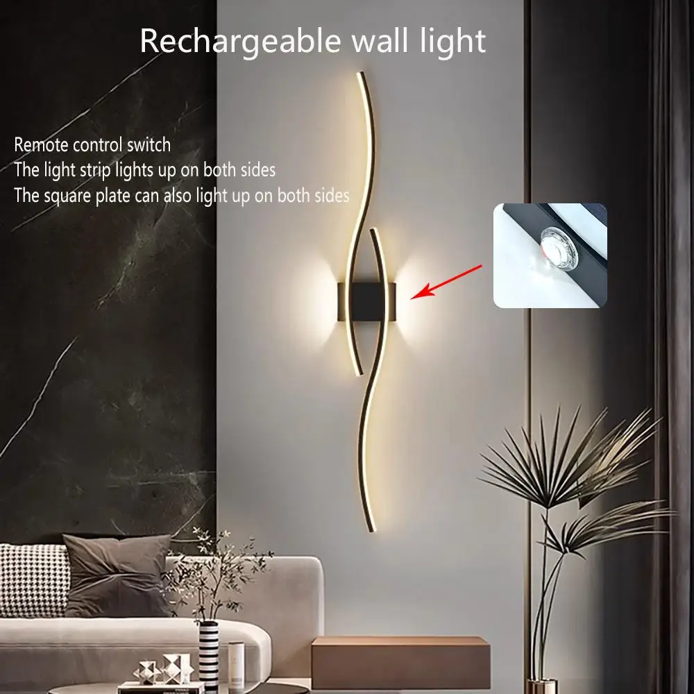LED Wall Light, Rechargeable Wall Lamp, Touch Remote Control, Long Strip Design, Embedded Installation, Living Room, , Bathroom