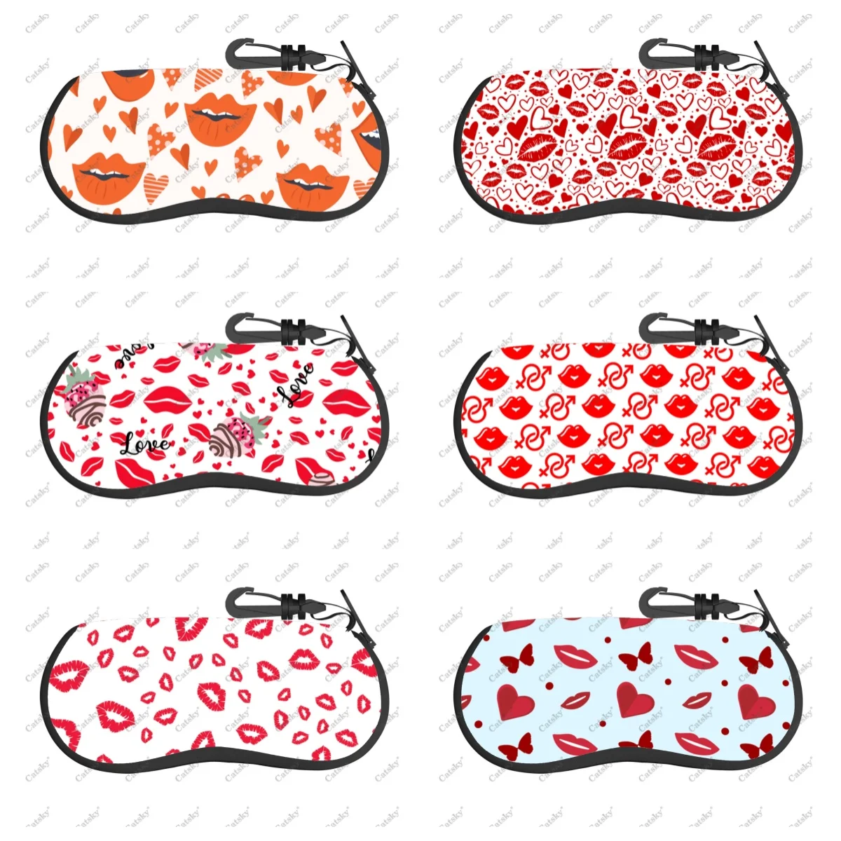 Red Lips Pattern Glasses Case Zipper Travel Printed Pattern Soft Case Suitable for Storing Glasses Sunglasses Case