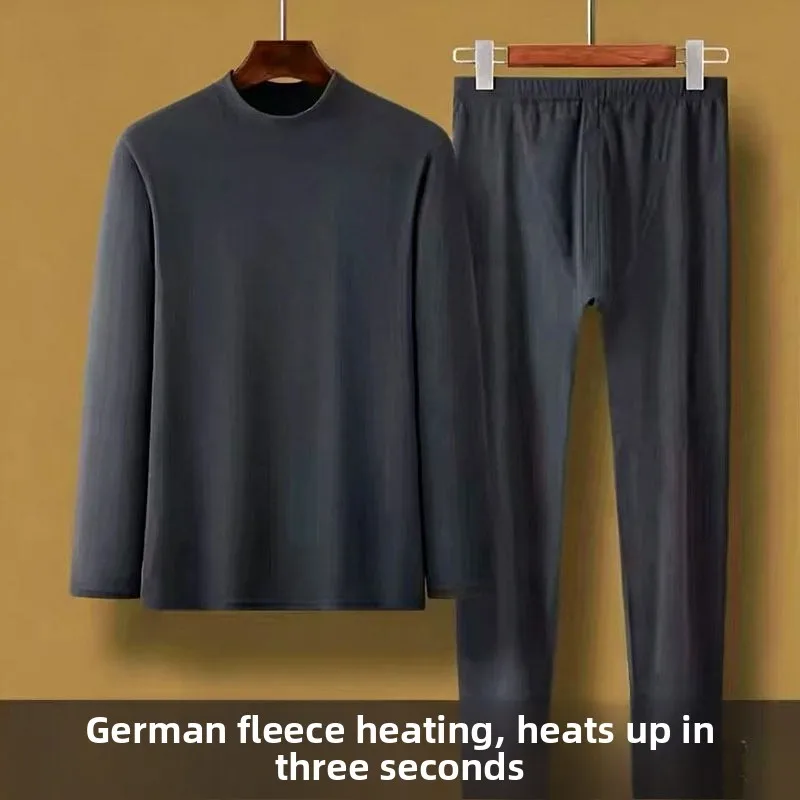 Double-Sided Fleece Thermal Set Men's Half-High Collar Underwear Home Clothes Autumn Thermal Suit Polyester Fiber Long Sleeve