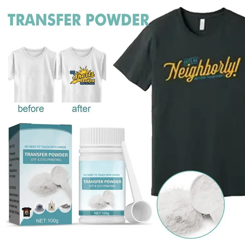 Impermeável Branco Transferência Digital Dtf Pó, Pretreat Pó para a maioria dos tecidos, Dtf e DTG, Hot Melt, Pós Adesivos, 100g