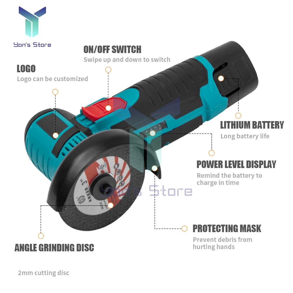 12V Mini Angle Grinder Rechargeable Grinding Tool Polishing Grinding Machine For Cutting Diamond Cordless Power Tools 19500rpm