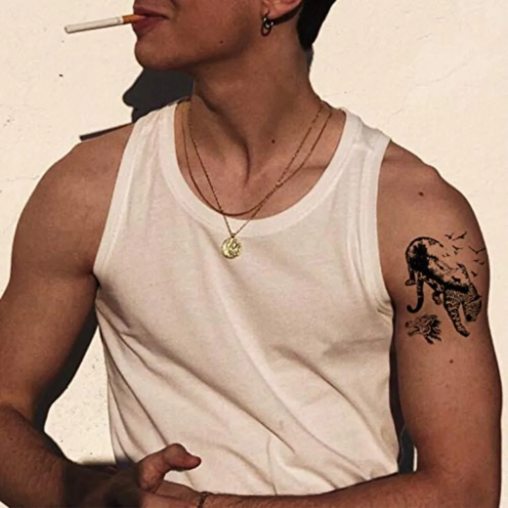 8 أوراق وشم مؤقت أسود رائع وشم مؤقت للرجال ملصقات فنية رائعة للجسم وشم مزيف واقعي