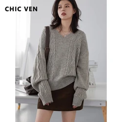 CHIC VEN Maglioni da donna Vintage O Collo Cardigan lavorato a maglia intrecciato Donna Maglioni Cappotto Pullover femminile Primavera Autunno 2024