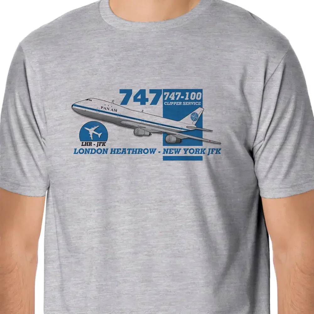 Hot Sale 100% Cotton Retro Flight Pan Am Boeing 747 Heathrow - New York Design T-Shirt Summer Style Tee Shirt Unisex