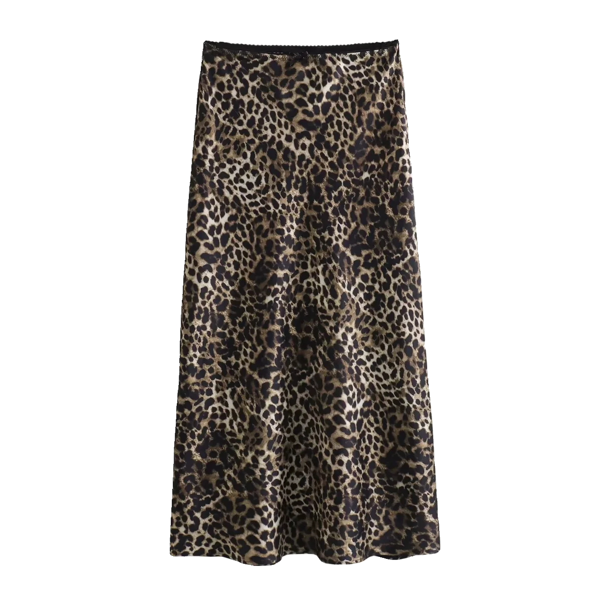 JNLEAOG Jesienna Nowa Spódnica z Jedwabiu Satynowego z Nadrukiem Zwierzęcym, Uliczny Styl, Łączona, Średnia Talia, Poliester, Jedwab, Casualowa Spódnica w Kształcie Litery A