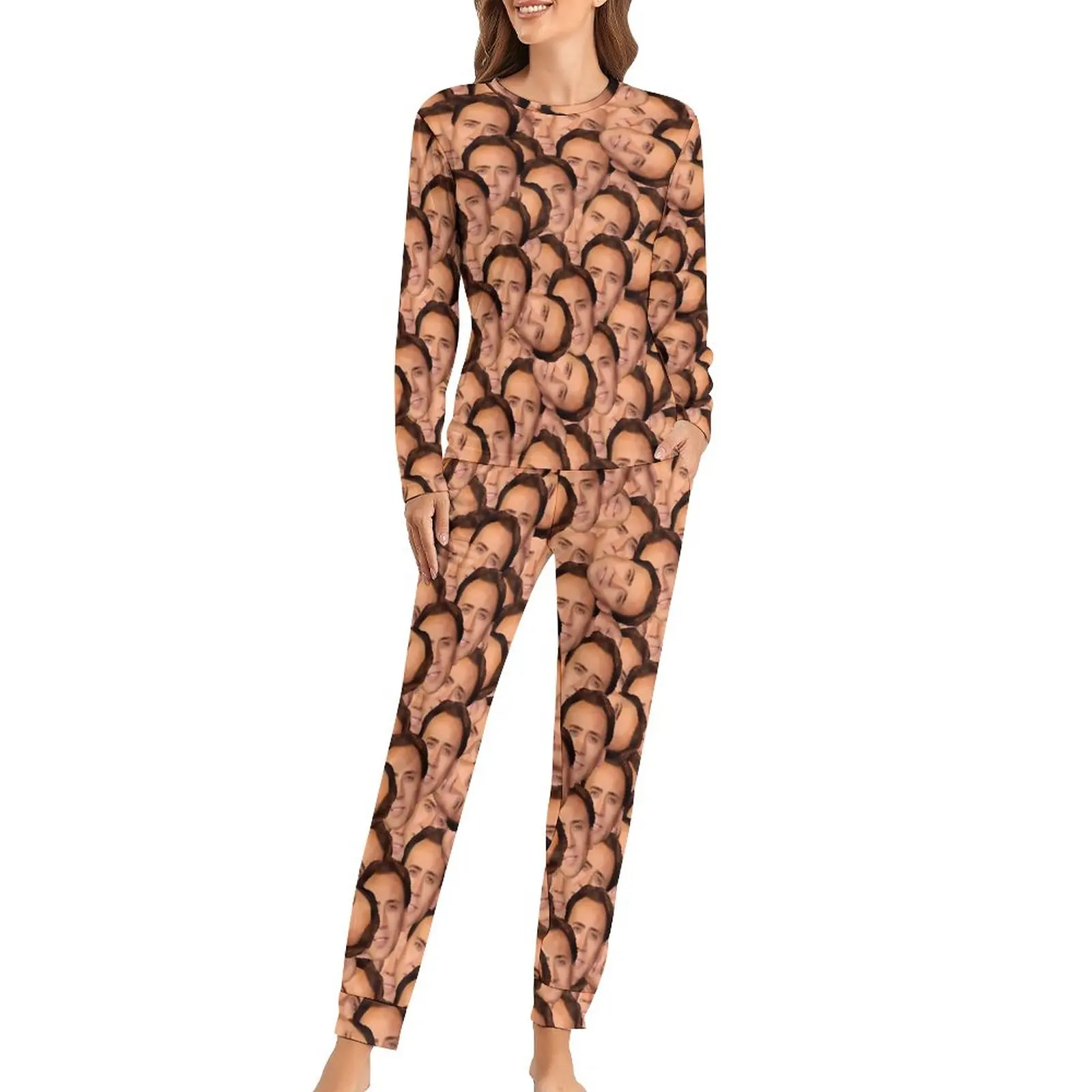 Nicolas Cage Pajamas Movie Actor Fashion Pajama Set Woman Two Piece Casual Loose Oversize Design Home Suit Birthday Gift