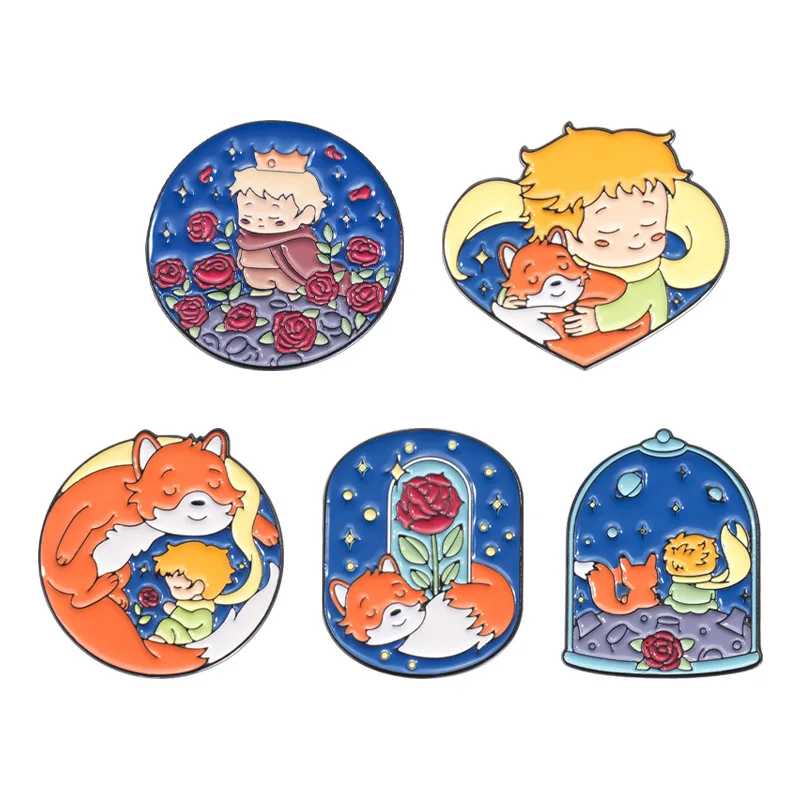 Children's Literature Short Storie Enamel Pin Planet Adventure Prince Rose Healing Series Film Brooch Lapel Badge Wholesale Gift