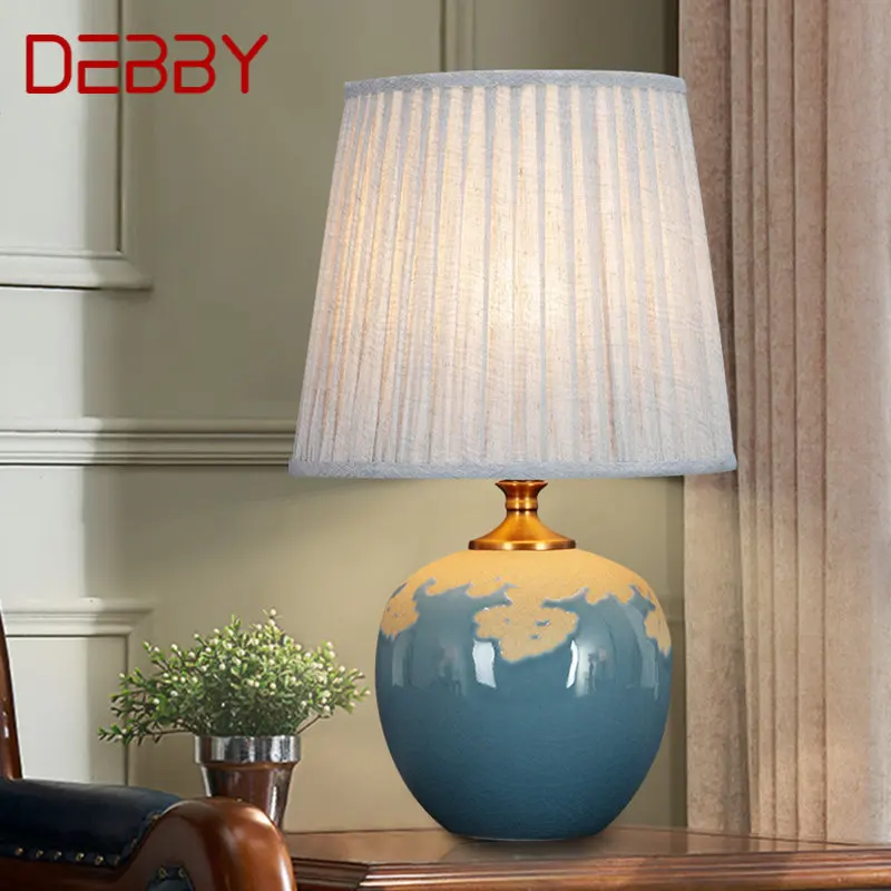 

DEBBY Nordic Luxury Creative Ceramics Table Lamp LED Modern Blue Dimming Bedside Light for Desk Decor Bedroom