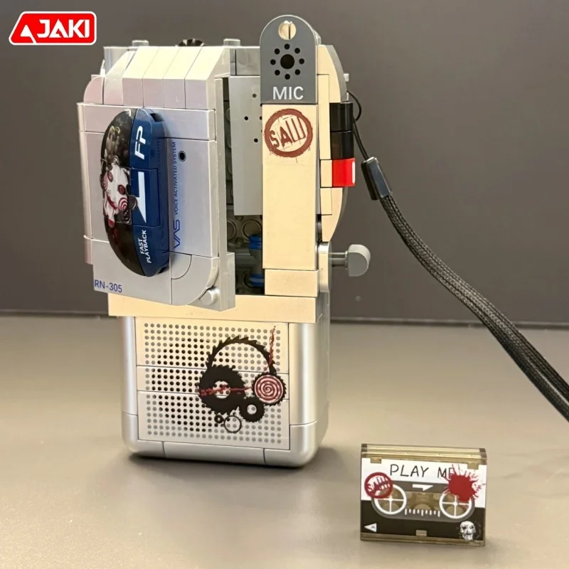 JAKI Salll Tape Recorder Building Blocks Chainsaw Massacre Series Assembly Model Billy The Puppet Pig Mask Toy Ornament Gift