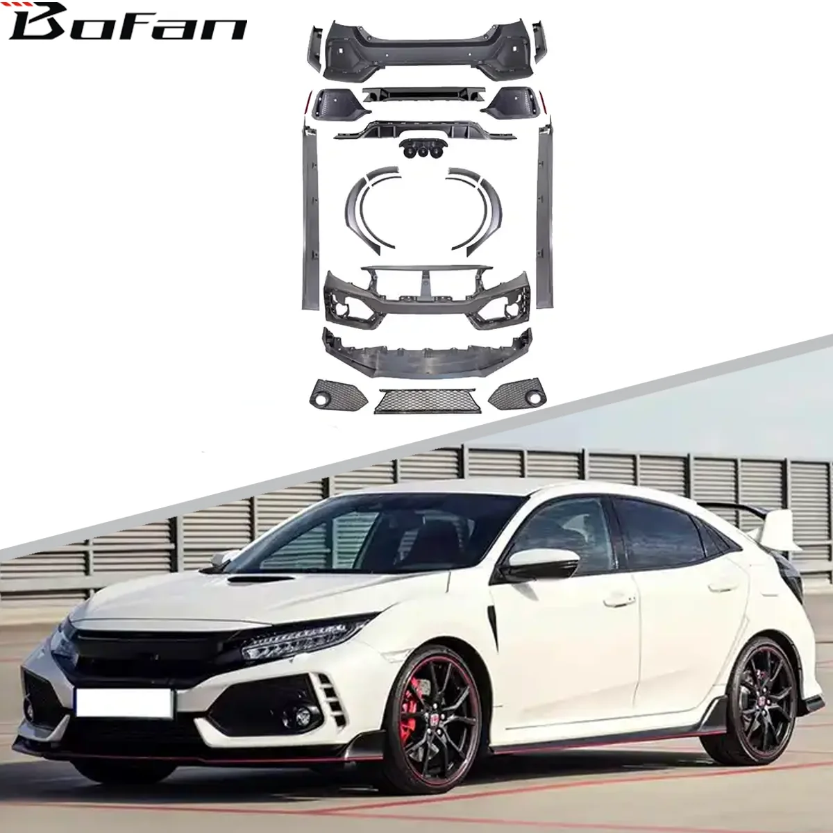 

BR Modification Club 2016 Type-R Car Front Rear Bumper Lip Side Skirt Body Kit For 2016-2022