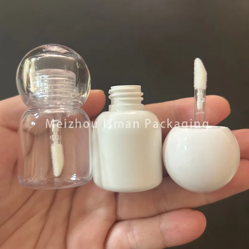 50pcs Empty Cute Short White All Clear Ball Top Lip Oil Packaging Chubby Transparent Baby Bottle Lip Gloss Ball Tubes 5ml