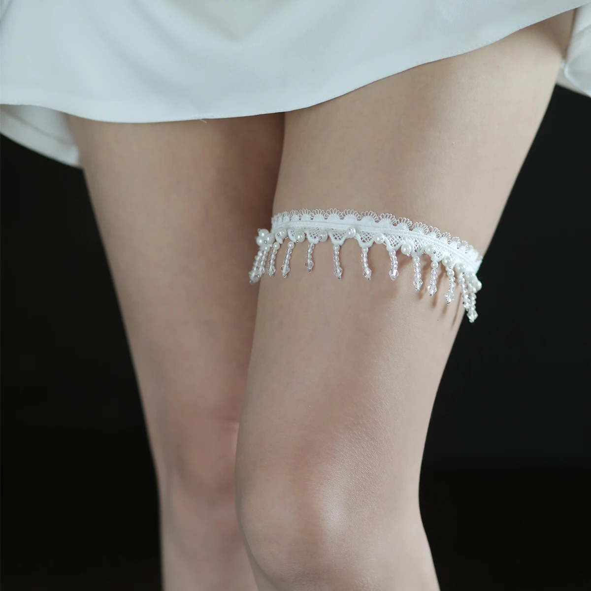 LR034 Exquisite Wedding Bridal Garter Lace Crystal Beads Tassels Pearls Handmade Brides Bridesmaid Leg Ring Ladies Small Gifts