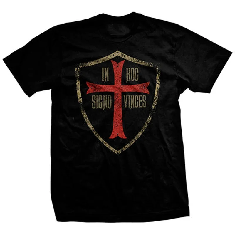 Latin dans ce signe: vous allez conquérir. T-shirt croix signe des croisades. Économie à manches courtes 100% coton Économie décontractés adt Top Taille S-3X