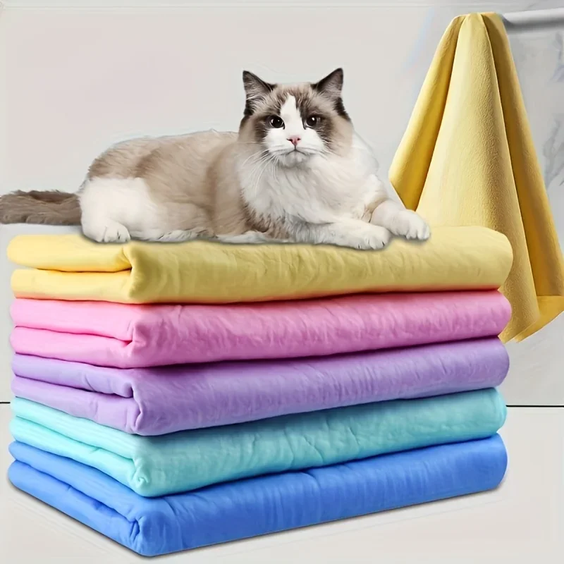 Ultra-Fast Absorbent Chamois Pet Towel, Multi-functional Drying Towel for Dog Cat, Beach Bath Cleaning, 1Pc, No Bucket