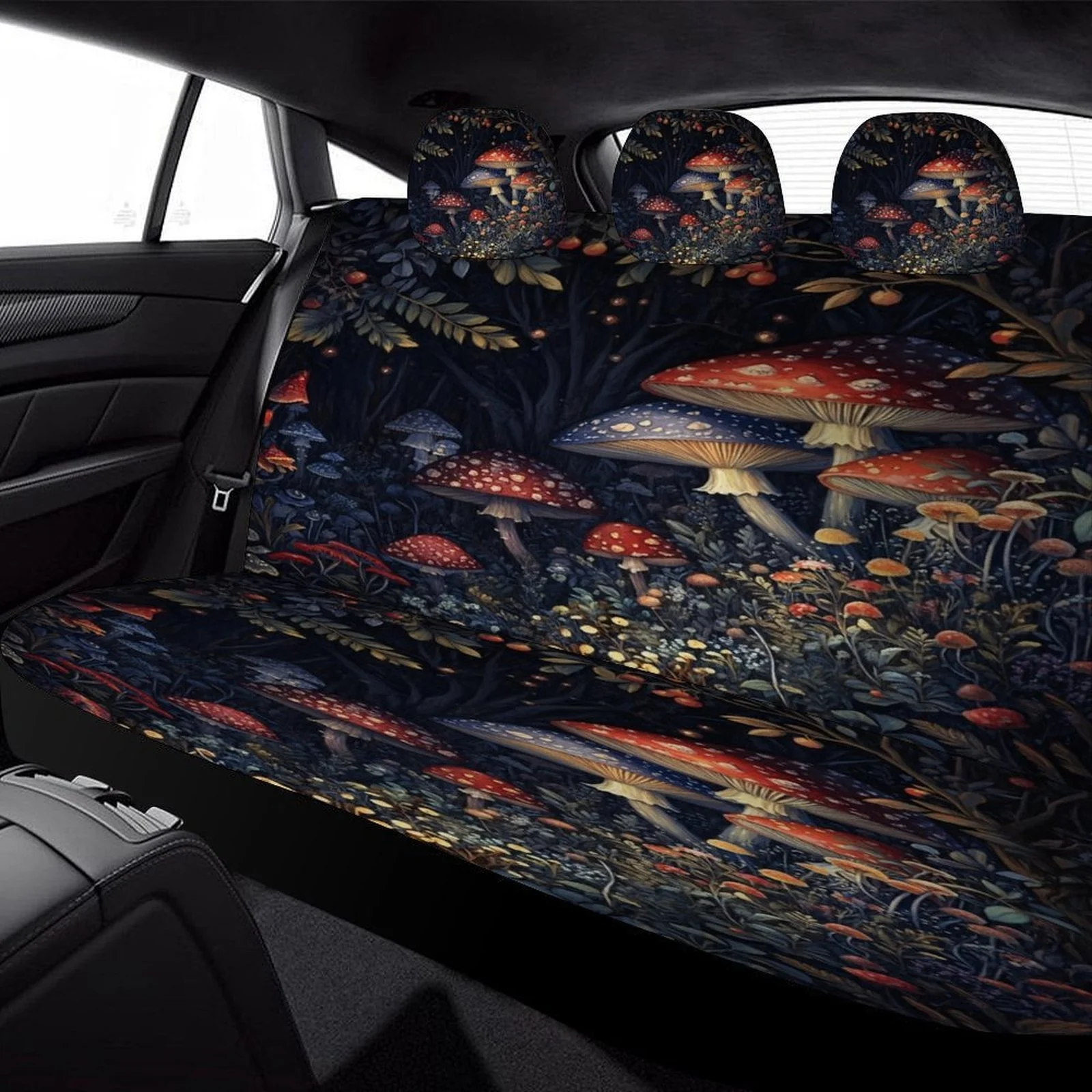 Mushroom Forest Glow Designed Car Seat Covers Set For Most Cars, Trendy Novelty Decorative Car Seat Protector Covers Full Set,