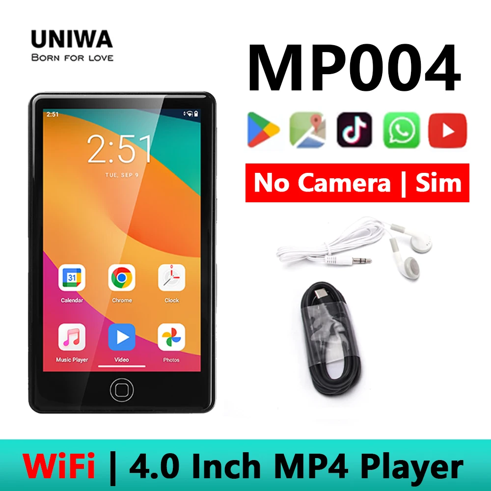UNIWA MP004 MP4 Player 4.0 Inch Touch Screen 3+32GB/4+64GB Wireless Radio 2000mAh Android 14 WIFI Music Player Support TF Card