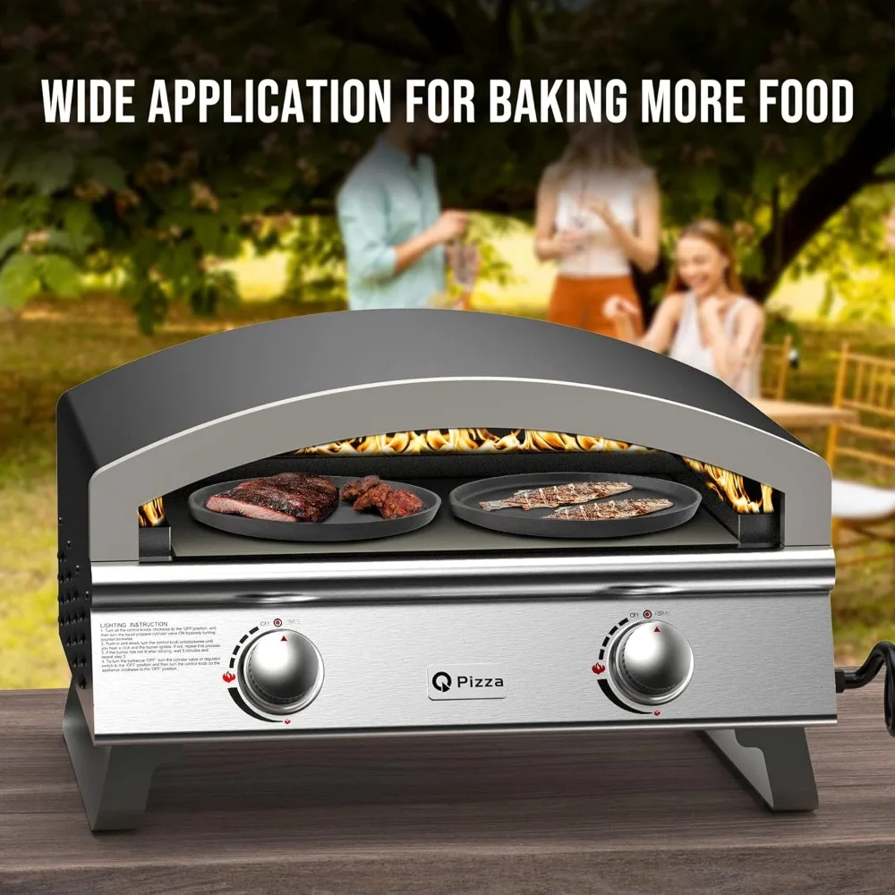 Outdoor Gas Pizza Oven Makes 2 Pizzas or Extra Large Pizza, 25" Large Capacity Maker, Versatile Grill Stove with 19"