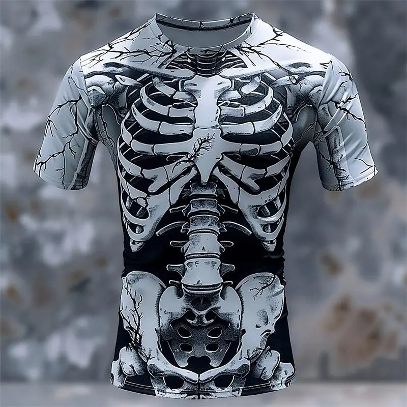 Funny 3D Skull Print T Shirt For Men Hip Hop Trend Harajuku Streetwear Casual O-neck Short Sleeve Tees Fashion Loose Summer Tops