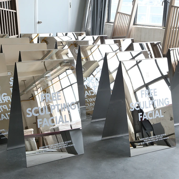 Metal A-Frame 92x61cm Sidewalk Signs Outdoor Indoor Stainless Steel Mirror a Frame Sign Board Double Sided Advertising Boards