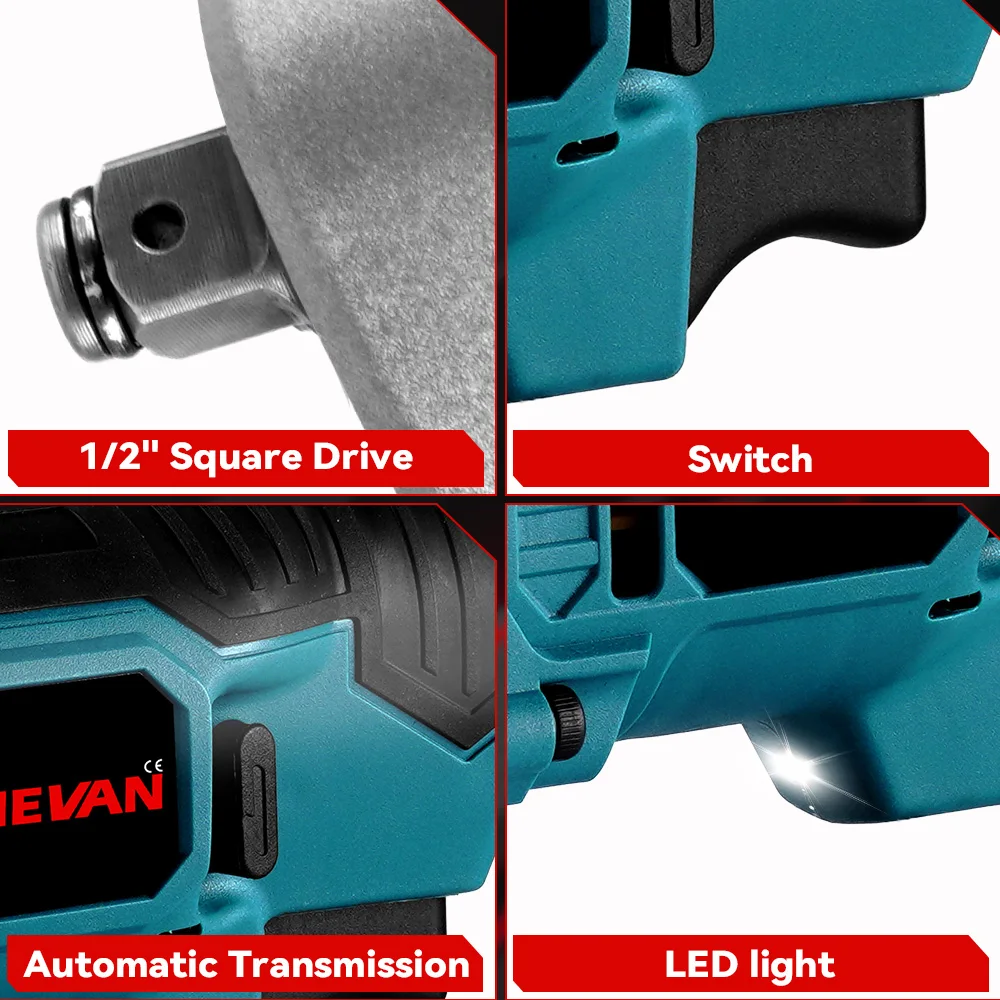 ONEVAN 1000NM Brushless 1/2\'\' Electric Ratchet Wrench Removal Screw Nut Car Repair Power Tool For Makita 18V Battery Pin