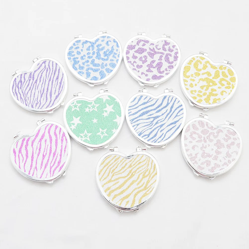Espejo de maquillaje plegable en forma de corazón, marco pulido, portátil, compacto, de doble cara, pequeño espejo de bolsillo para regalo de viaje para mujeres
