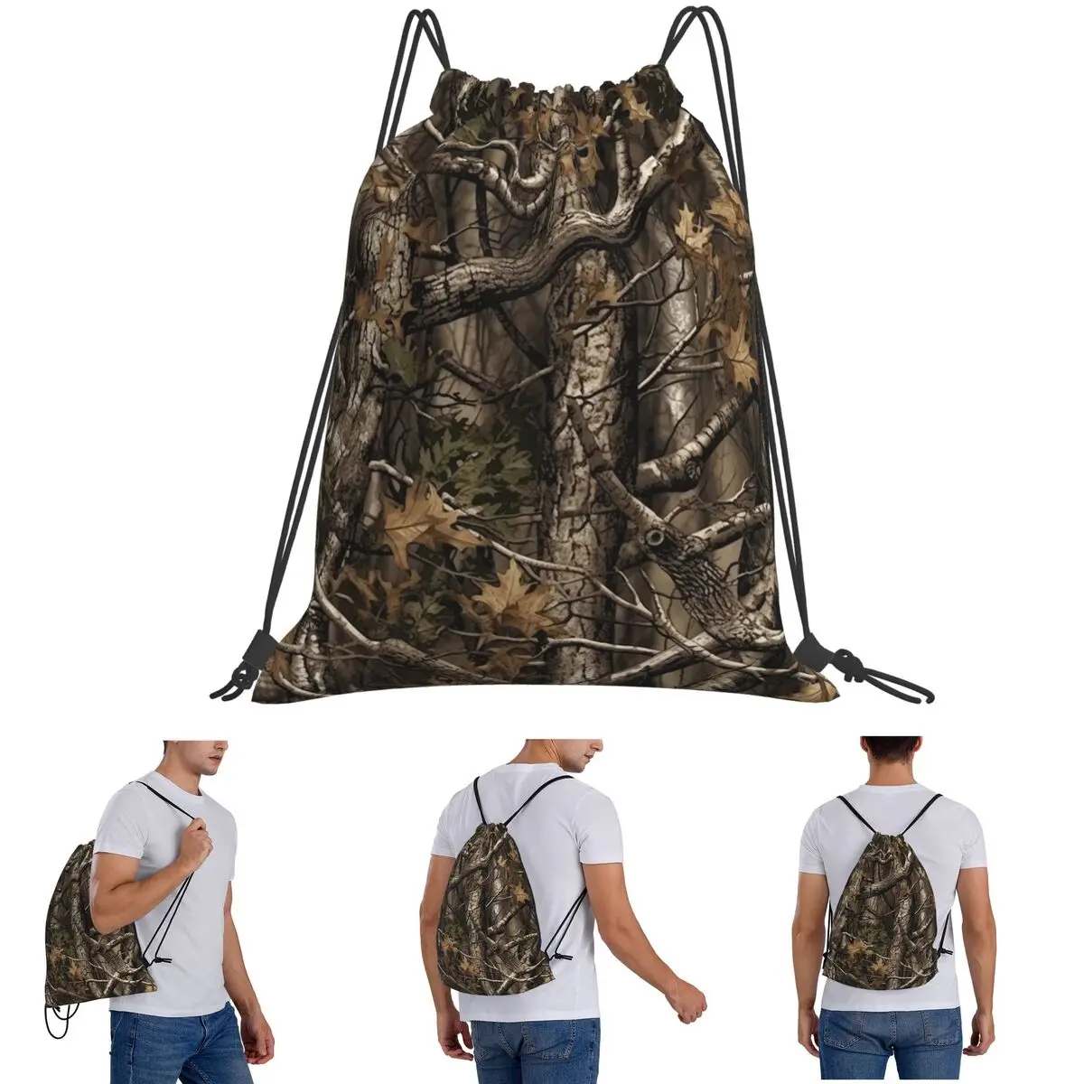 

Real Tree Forest Camo Camouflage Pattern Backpacks Casual Drawstring Bags Sports Bag Book Bags for Man Woman School