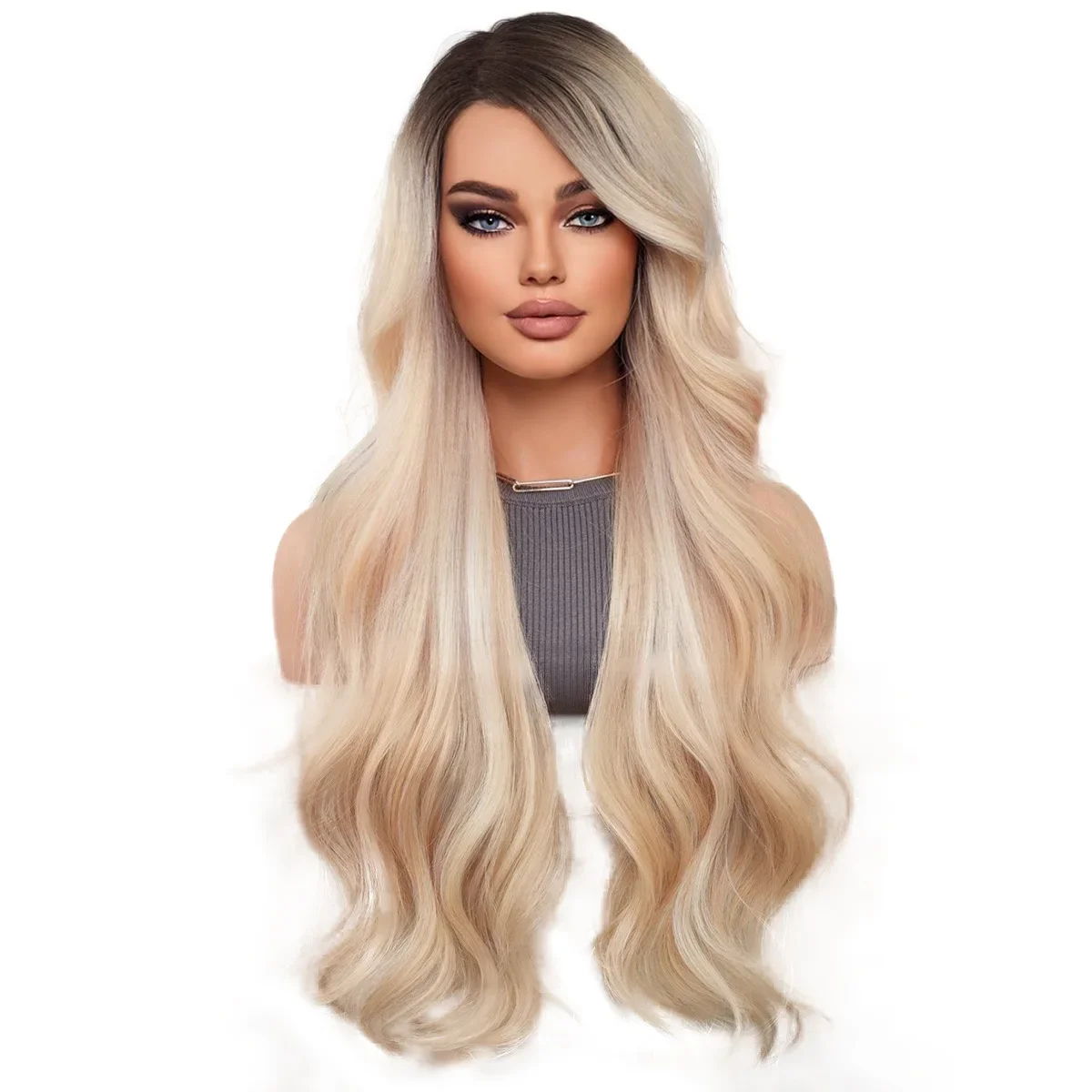 Fashion Long Mix Blonde Black 7Color Curly Women's Part Hair Cosplay Wigs