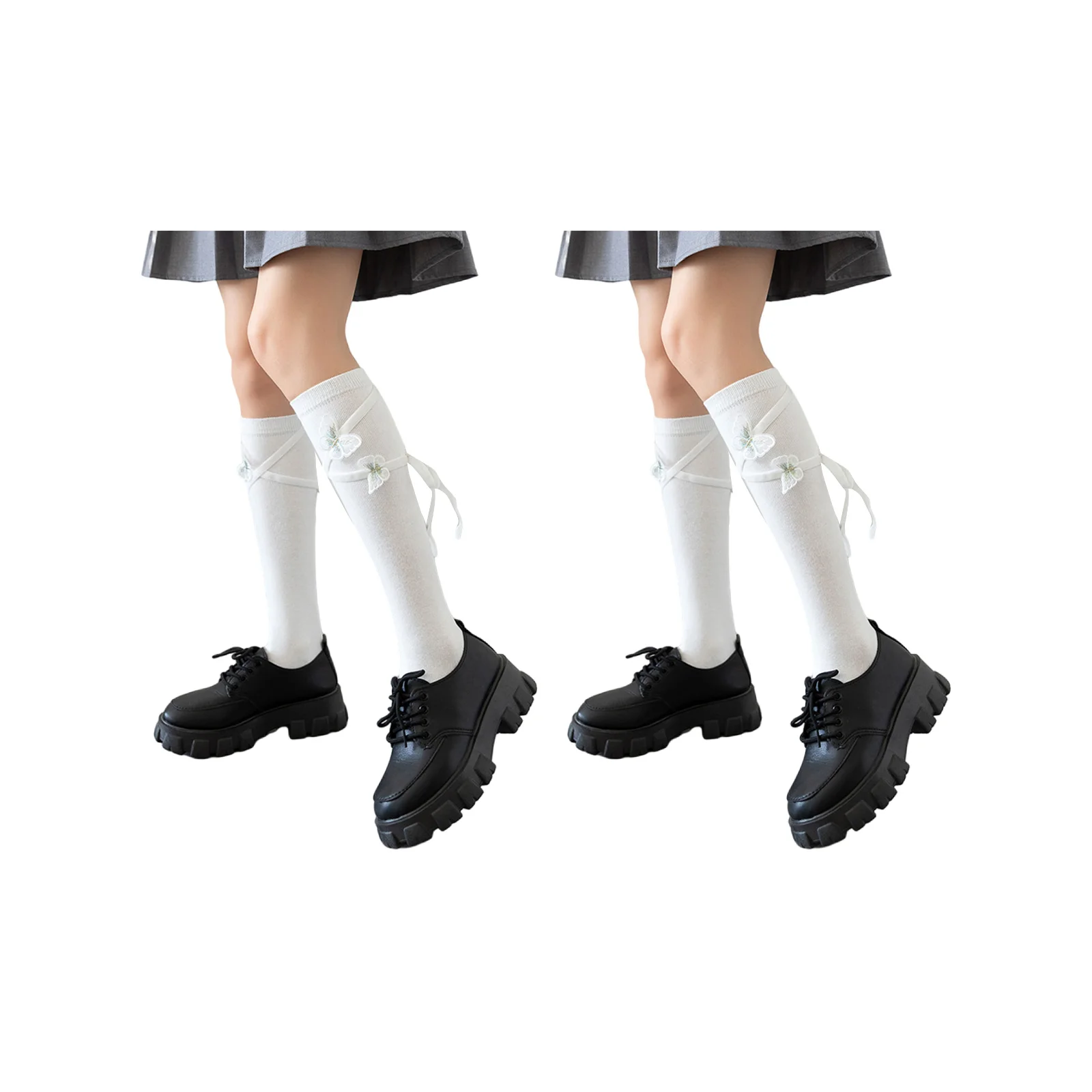 4 pairs of three-dimensional butterfly strap calf socks (all white/black and blue/black pink/white and blue)