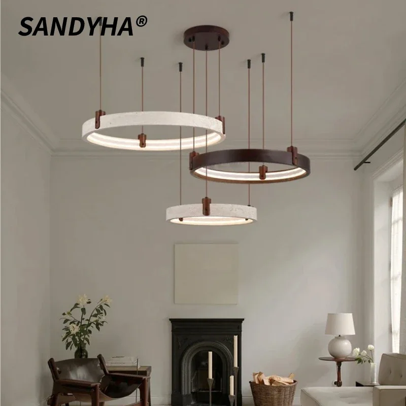 

SANDYHA Modern Simple Pendant Light Hole Stone Circular Chandelier LED Lighting Fixture For Bedroom Living Room Lobby Home Decor