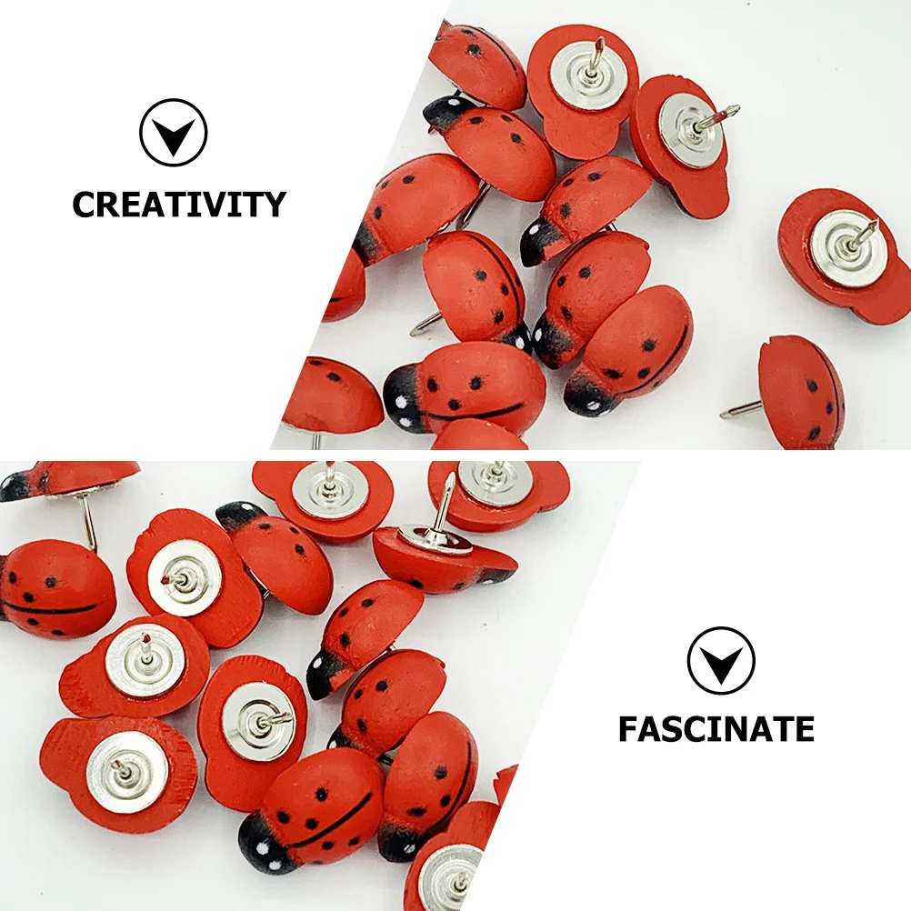 

100Pcs Premium Wooden Pushpins with Ladybug Design Cute Small Thumbtacks for Maps Notes Photos Display in Office Home School