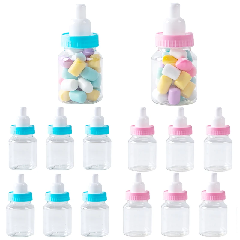 12pcs Blue Pink Candy Bottles Milk Bottle Style Candy Gift Box Gender Reveal Baby Shower Party Favor Boxes Newborn Party Favors